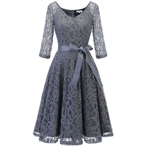 Elegant Romantic Retro Vintage Swing Lace Bridesmaid Prom Dress with Belt S NEW - Picture 2 of 16